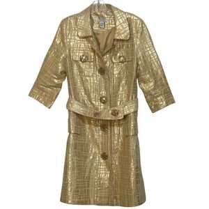 VERTIGO PARIS Trench Coat Womens Gold Textured Parisian Chic Vintage Glam  XL